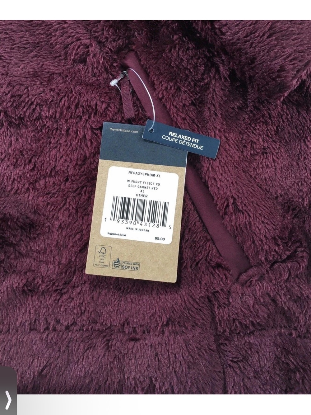 The North Jacket Face Furry Fleece 1/4 Zip Pullover XL Garnet Red NWT - Picture 6 of 6